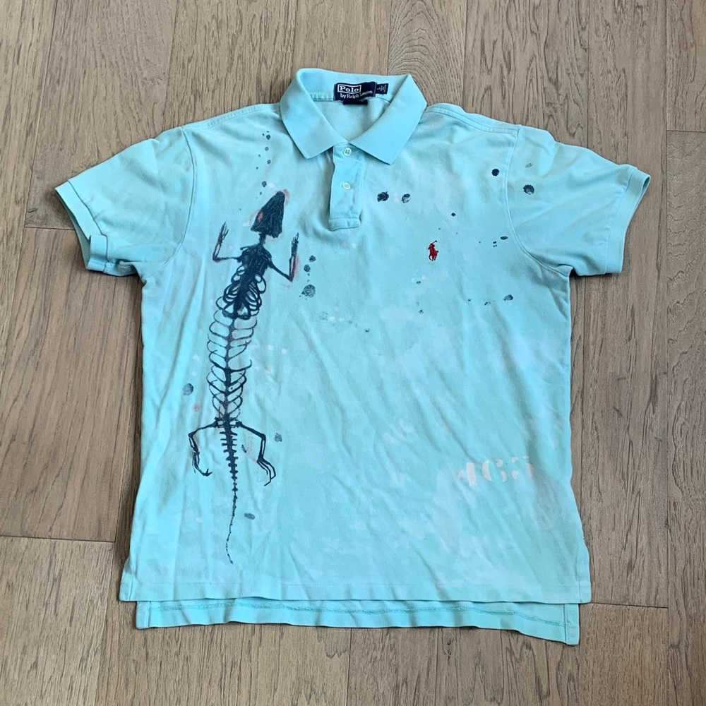 Polo by Ralph Lauren Light Blue Polo with Black Skeletal Graphic Size Large